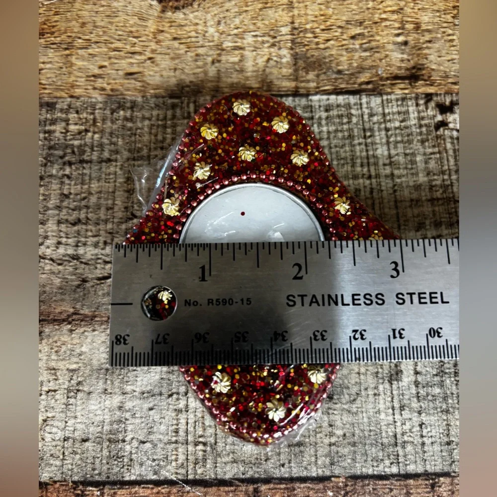 RARE! NEW PIER 1 RED GLITTER BEADS & SEQUINS VOTIVE TEA LIGHT 4